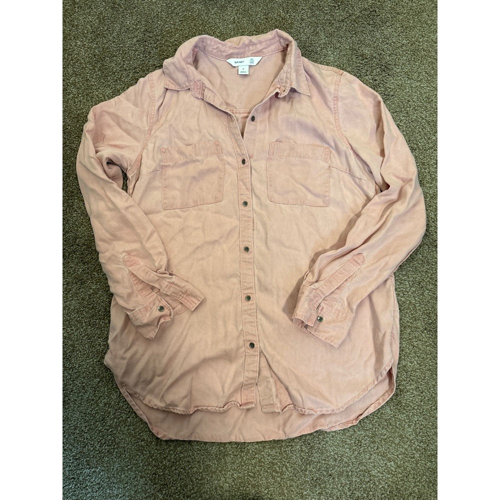 Old Navy Tunic Shirt Womens Medium Pink Excellent Button Down Long Sleeve Pocket
